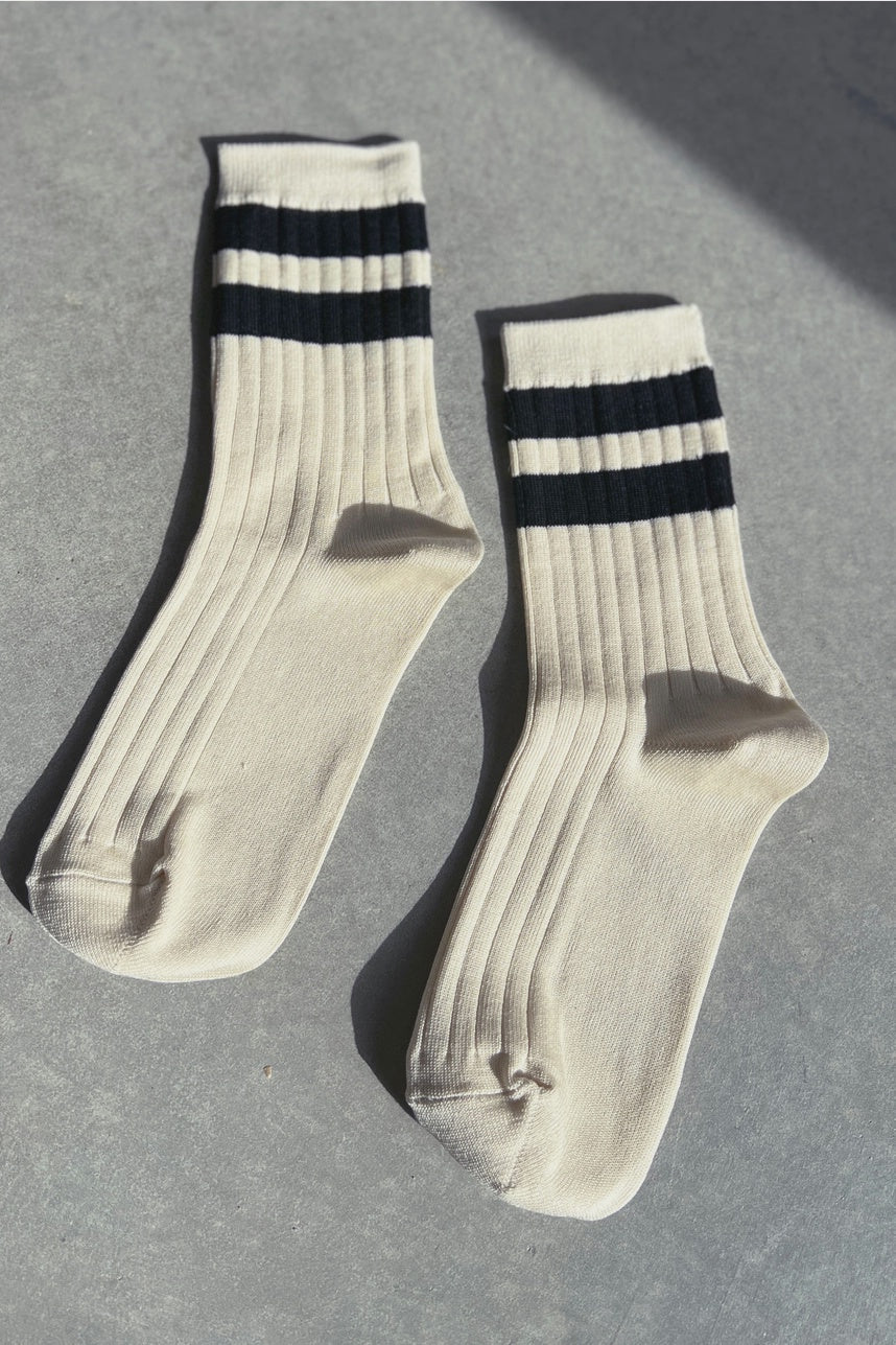 Her Socks- Varsity Cream Black