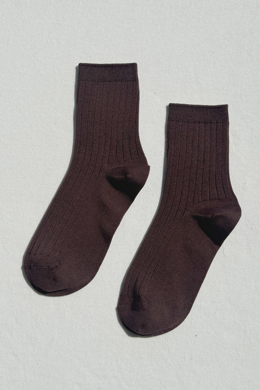 Her Socks- Mercerized Combed Cotton Rib Coffee