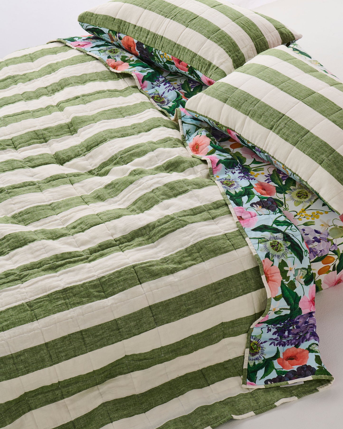 Moss Stripe Linen Pillowcases 2P Std Set