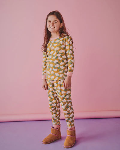 Daisy Bunch Mustard Organic Cotton Long Sleeve Top & Pant Pyjama Set