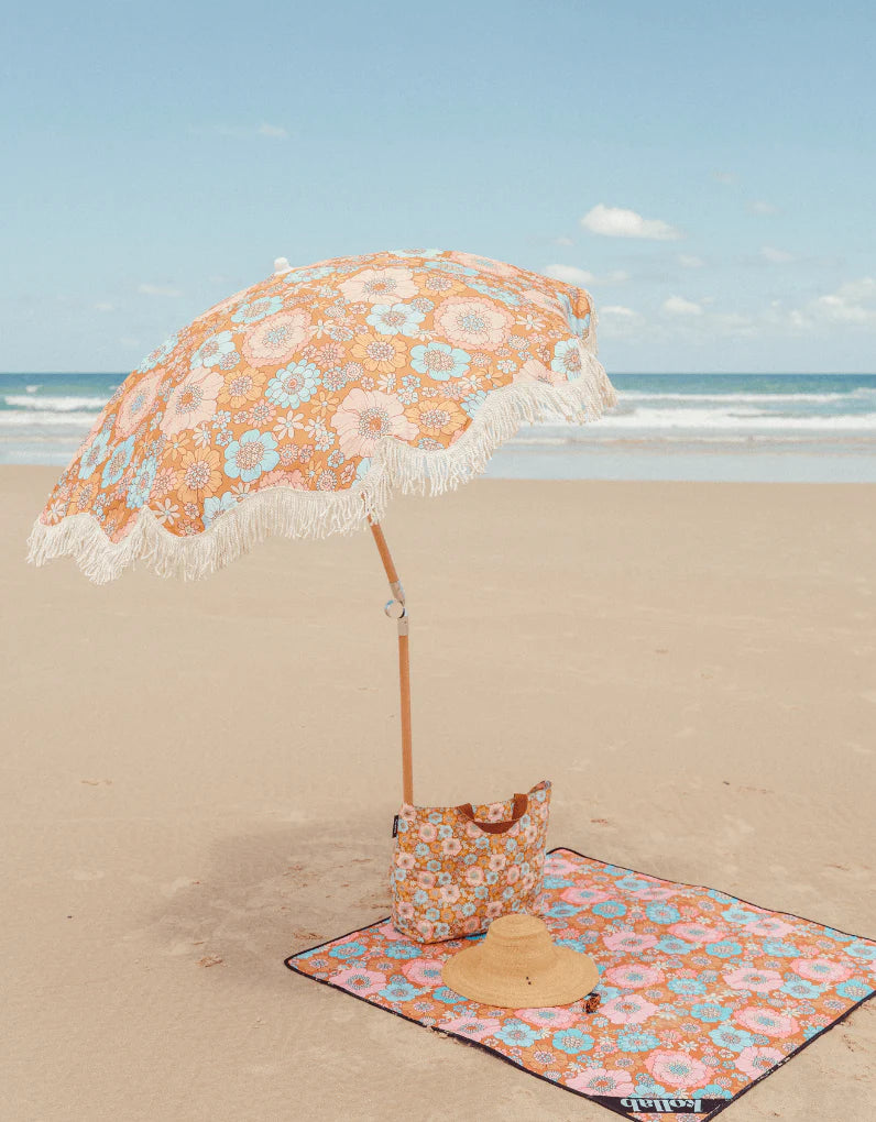 Retro aqua Floral Umbrella - Small