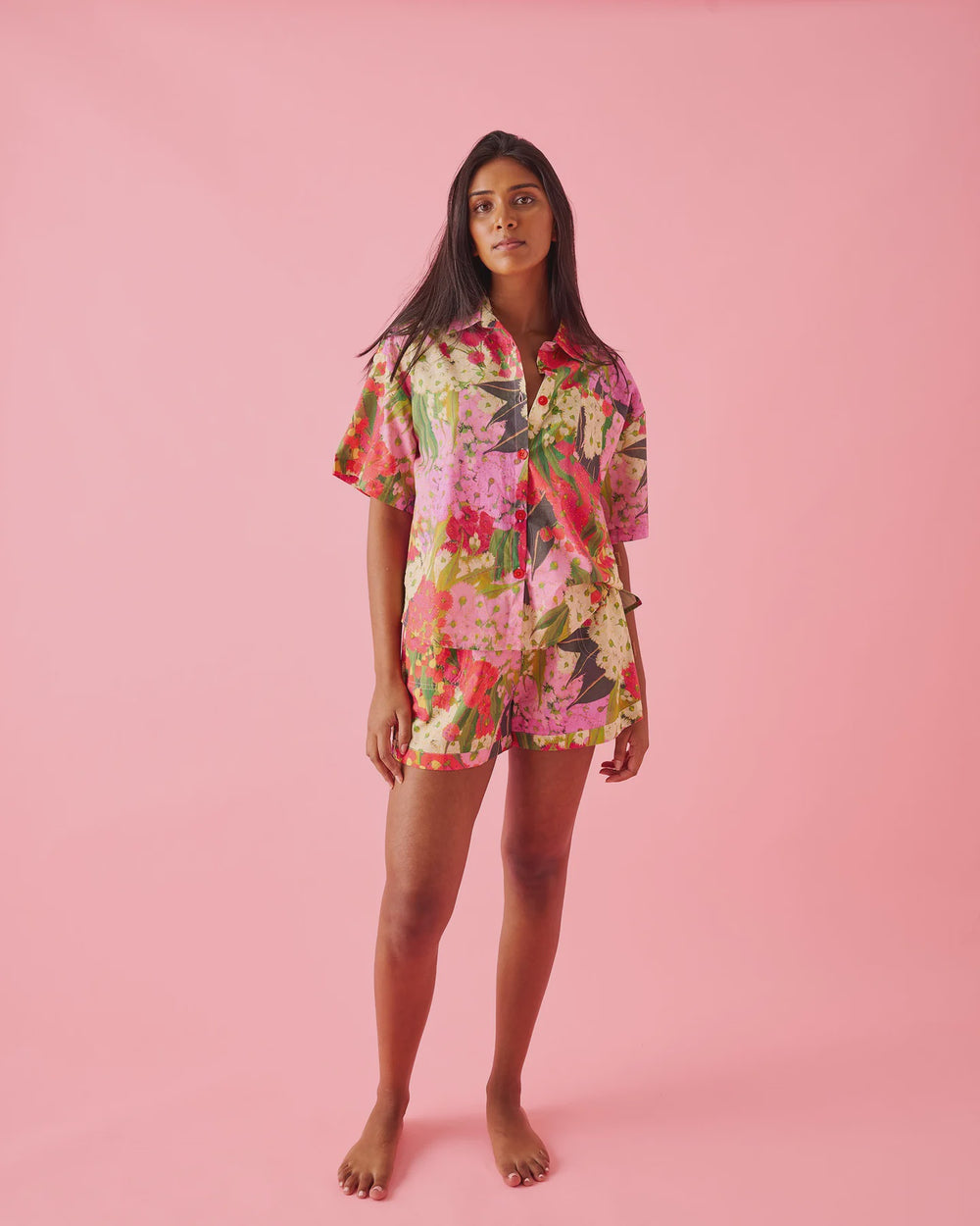 Australian Bush Blossom Adult Organic Cotton Short Sleeve Shirt & Short Pyjama