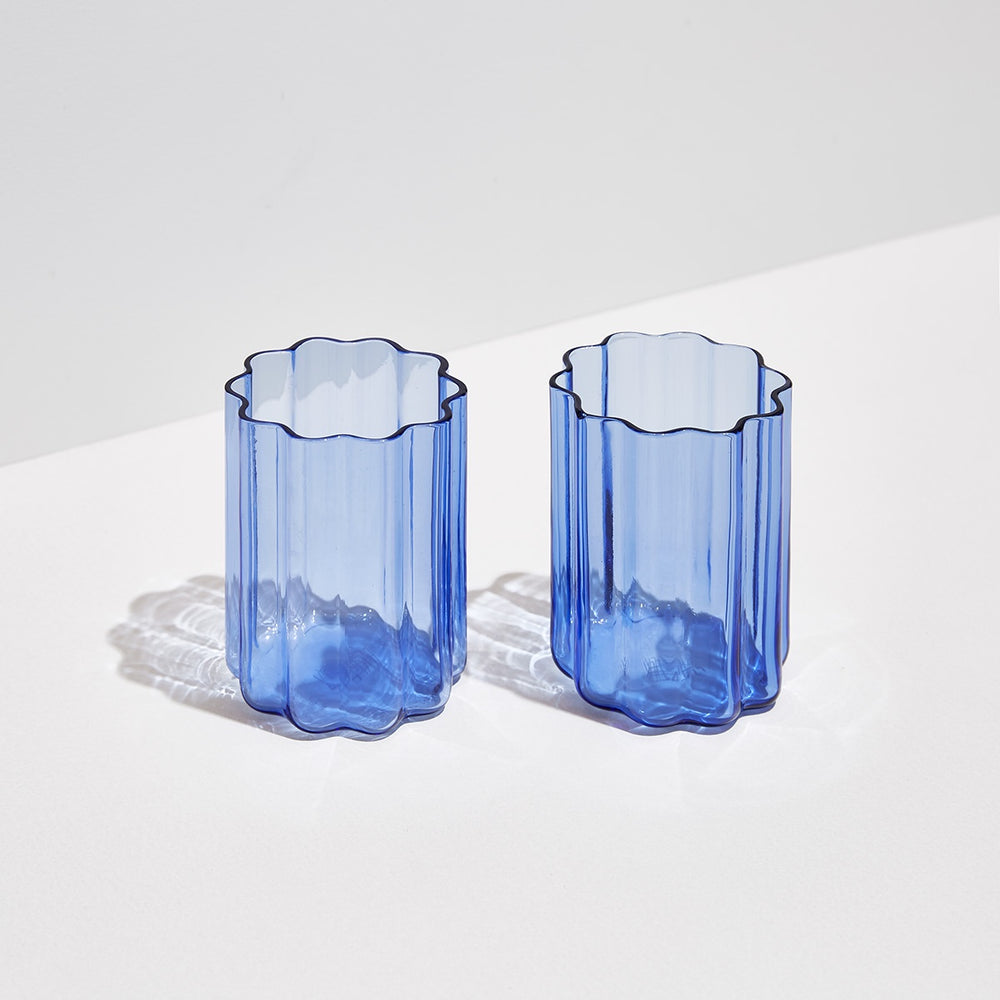 Wave Glass- Blue Set of 2