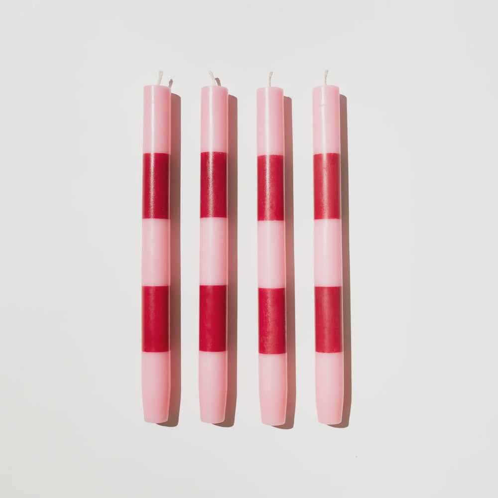 Striped Dinner Candles- Pink + Maroon 4pk