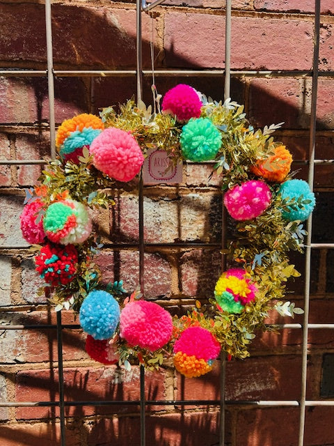 Gold Glitter Pom Pom Wreath- 30cm