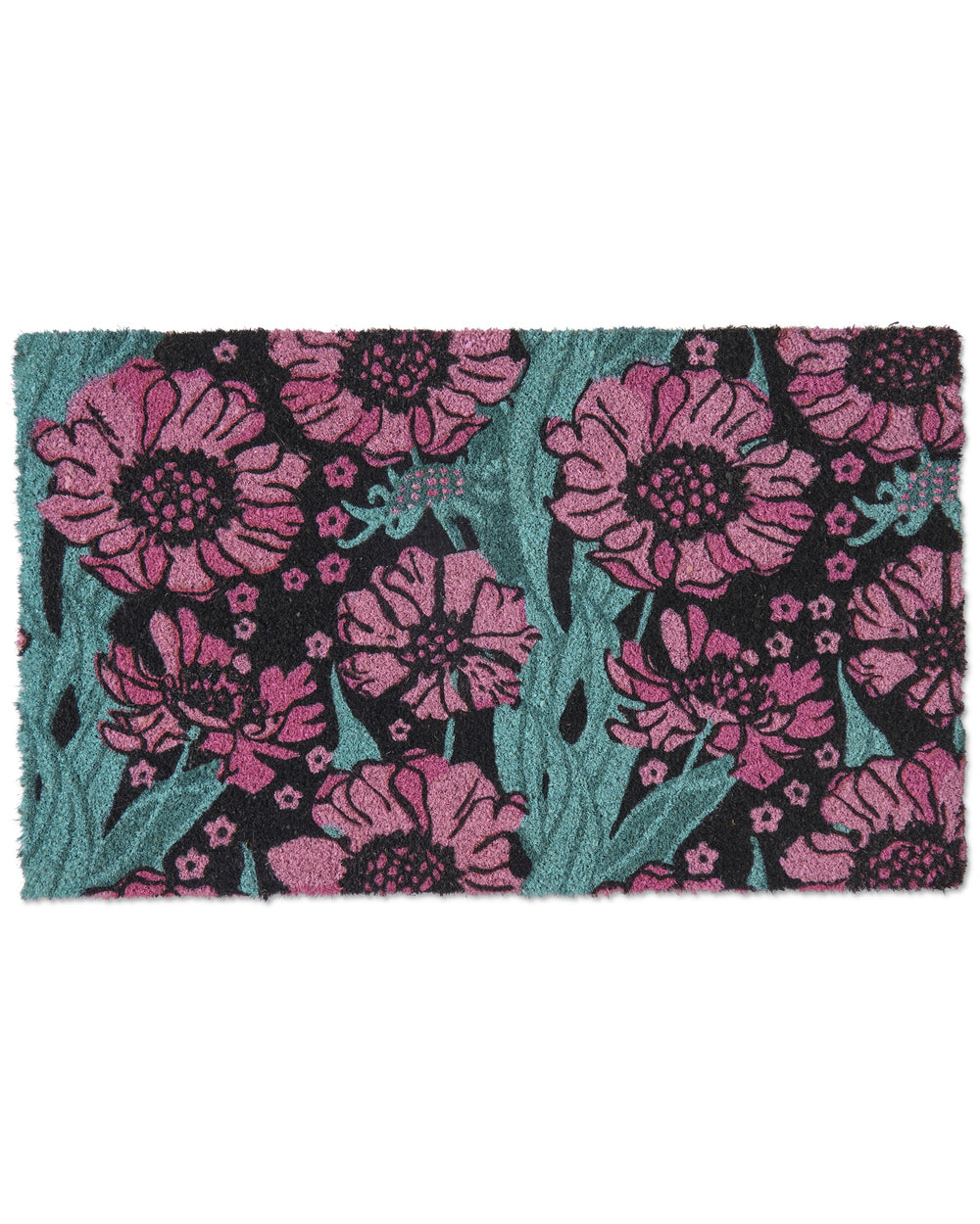 Tumbling Flowers Black Coir Door Mat One Size