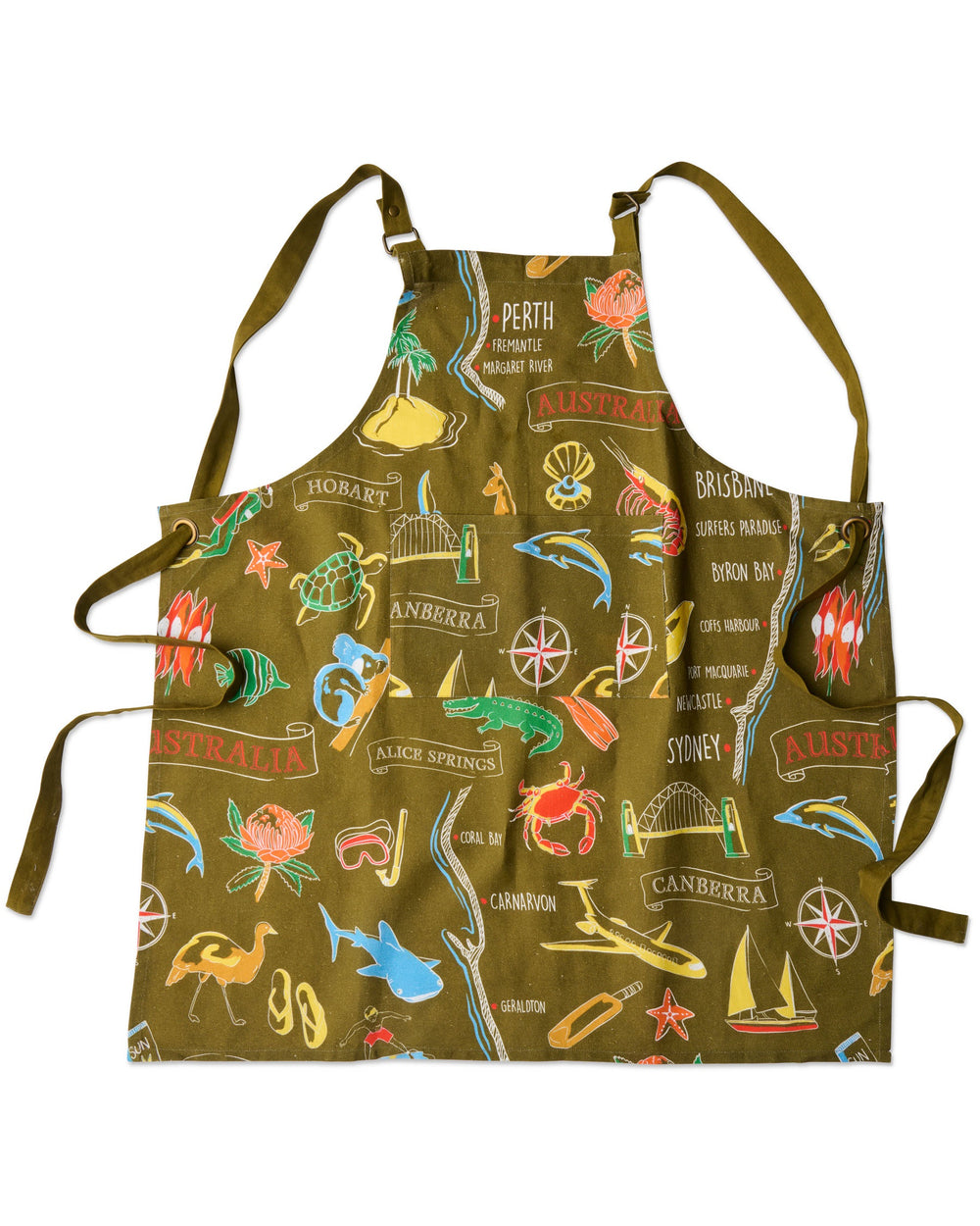 Aussie Road Trip Green Canvas BBQ Apron One Size