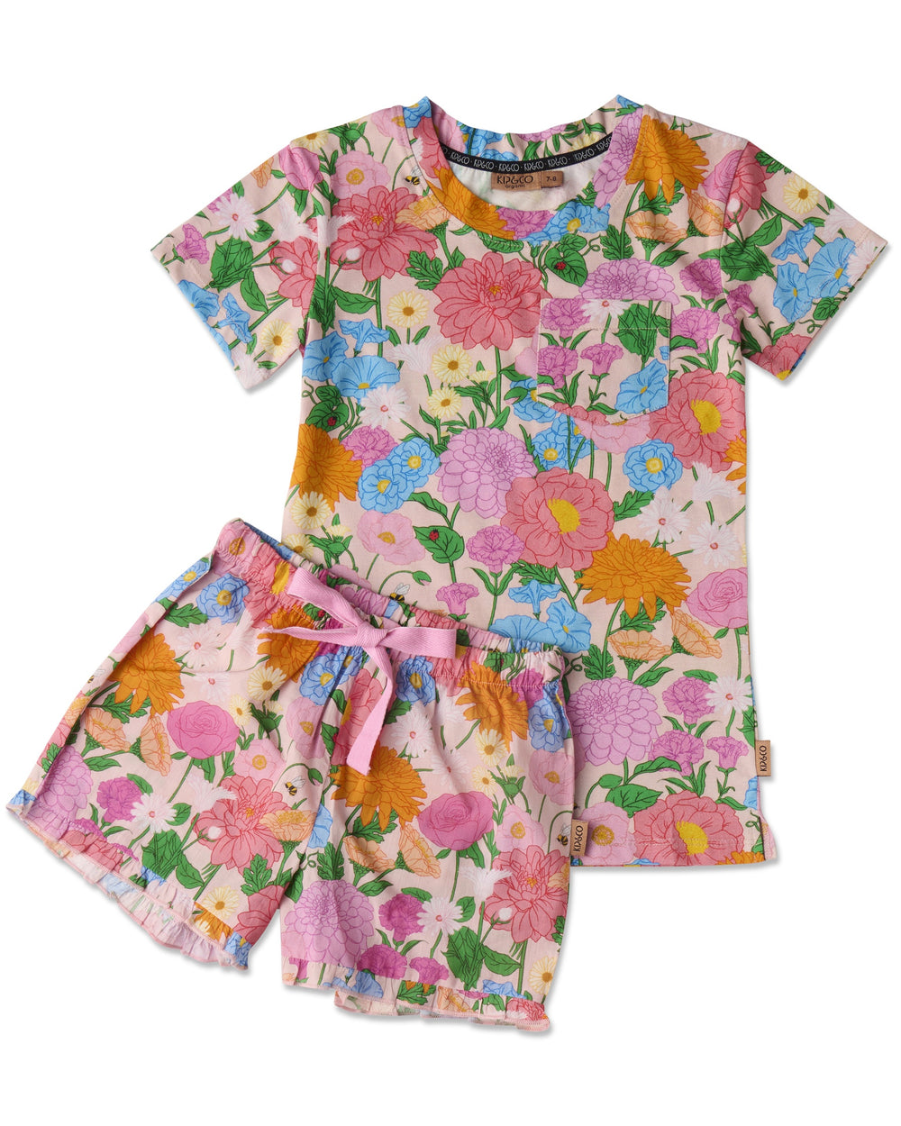Follow The Sun Kids Organic Cotton Short Sleeve Tee & Frill Short Pyjama Set