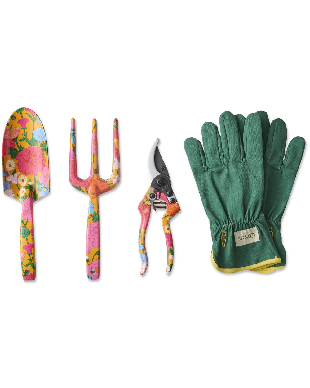 Follow The Sun Yellow Garden Tools and Gloves Set One Size