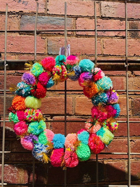 Rainbow Pom Pom Wreath - 30cm