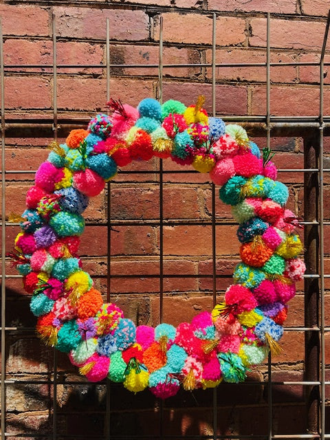 Rainbow Pom Pom Wreath - 50cm