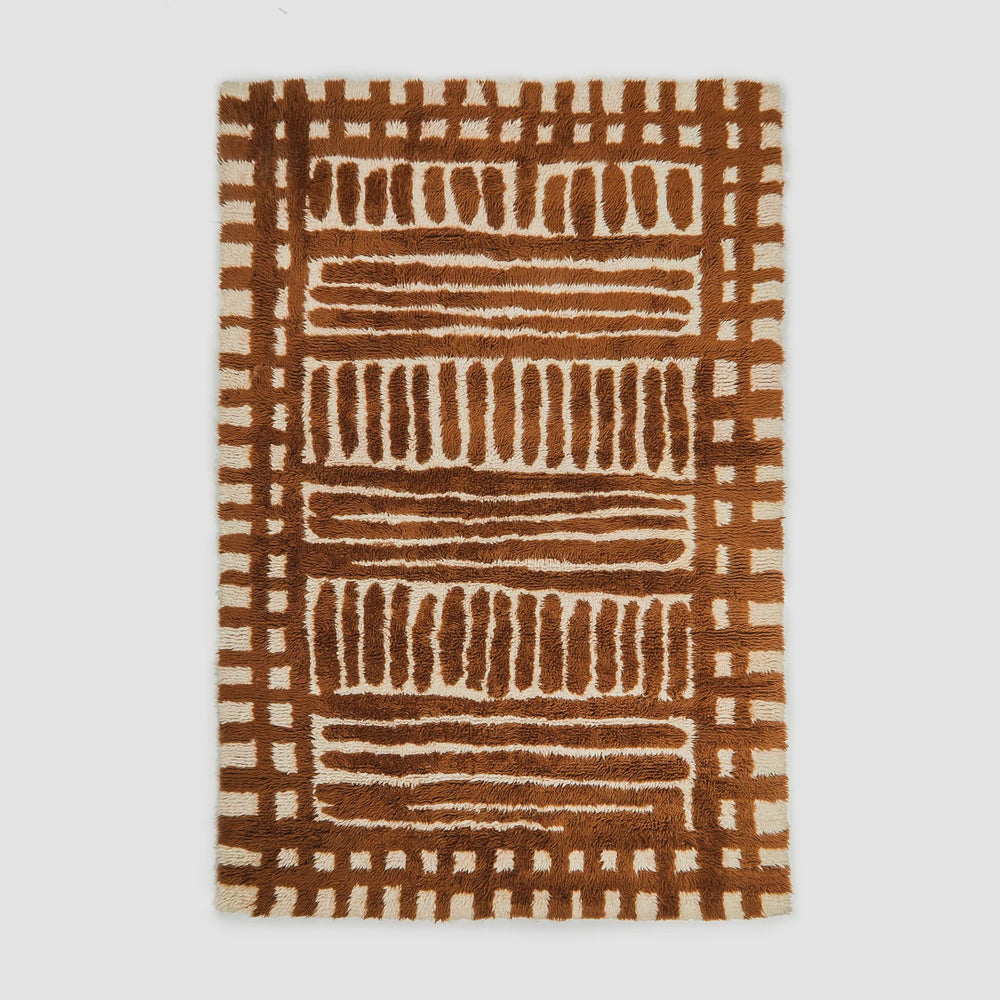 Grid Chocolate Wool Rug Size: large