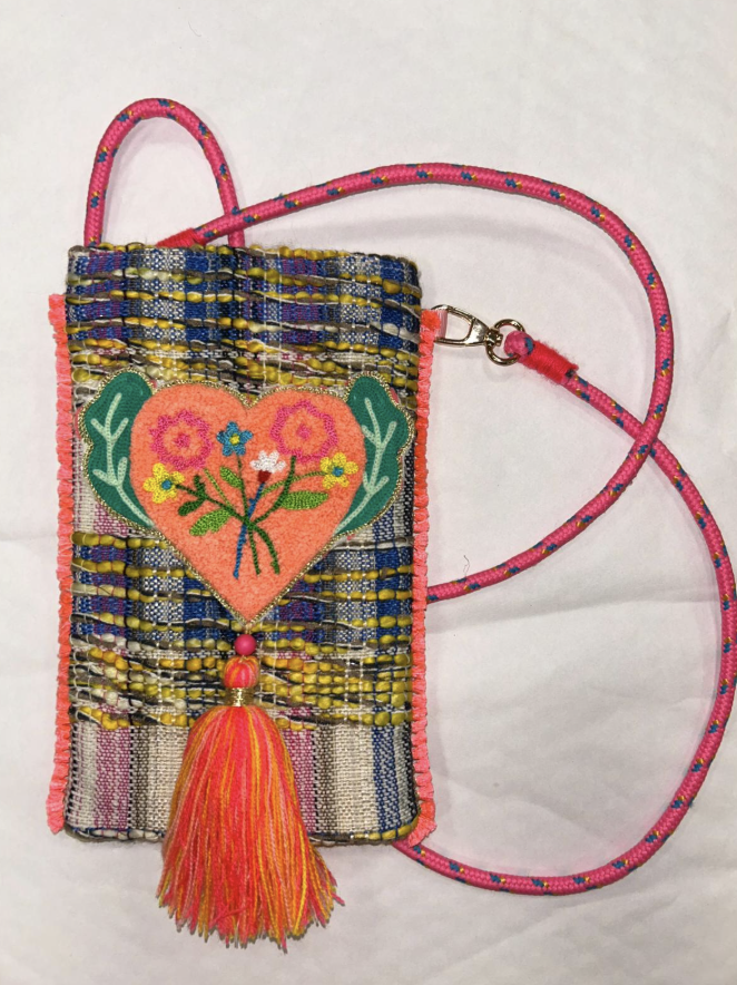 Apricot Folk Heart Mobile Purse