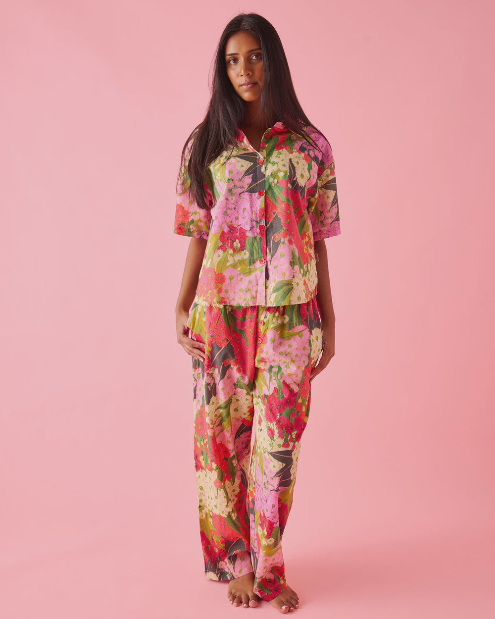 Australian Bush Blossom Adult Organic Cotton Short Sleeve Shirt & Pant Pyjama