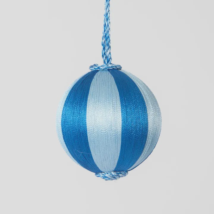 Silk Stripe Bauble Small Dark Blue & Blue