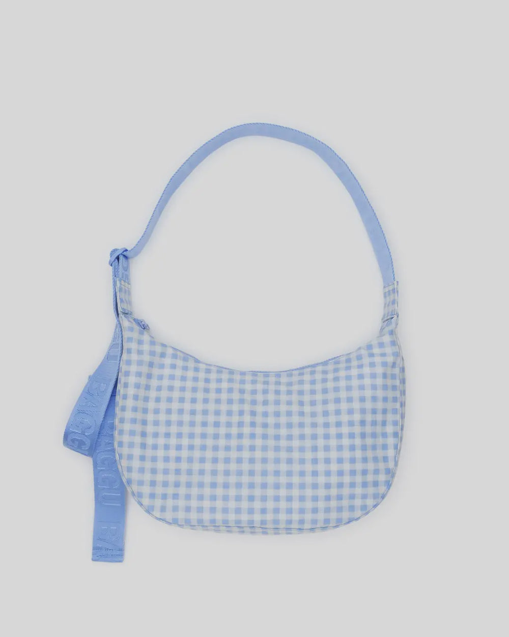 Medium Nylon Crescent Bag - Light Blue Gingham