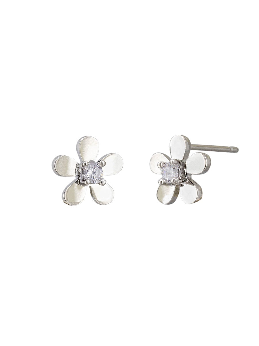 Silver Crystal Drop Daisy Earring