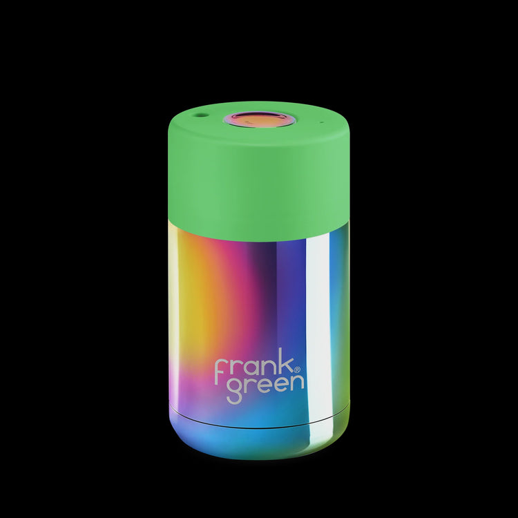 10oz Stainless Steel Ceramic Reusable cup Rainbow with Push button lid Neon Green