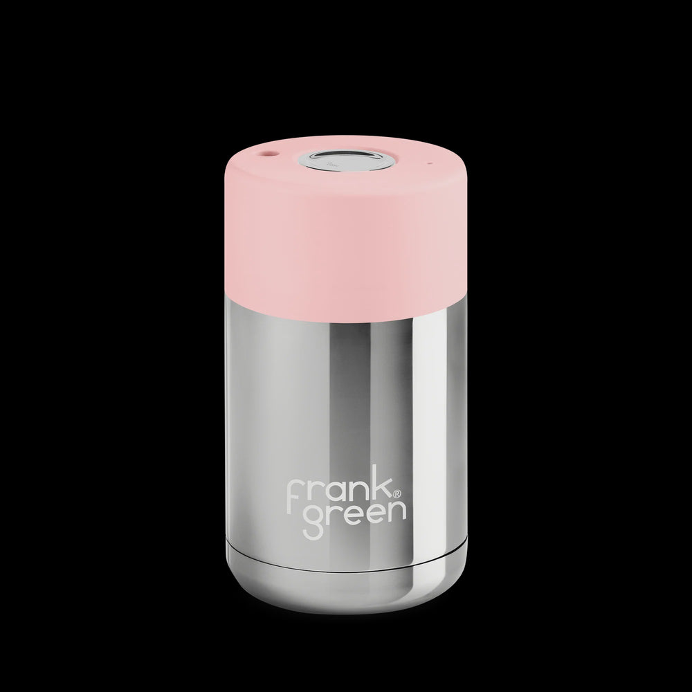 10oz Stainless Steel Ceramic reusable cup Silver with push button lid Blushed