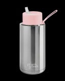 34oz Stainless Steel Ceramic Reusable Bottle Silver with Blushed straw lid