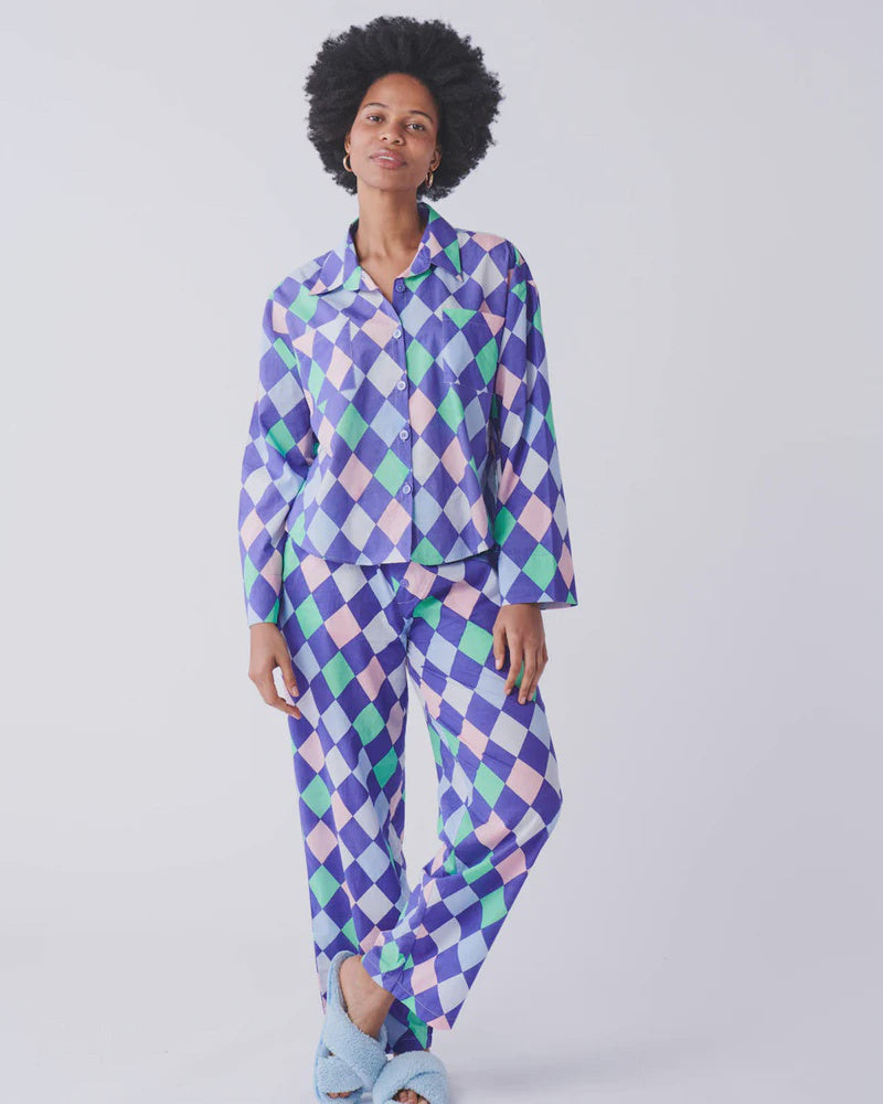 Harlequin Organic Cotton Long Sleeve Shirt & Pant Pyjama Set