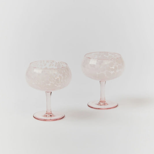 Glass Coupe Dots Pink (set of 2)