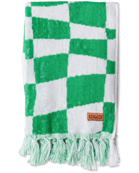 Checkerboard Green Terry Hand Towel One Size