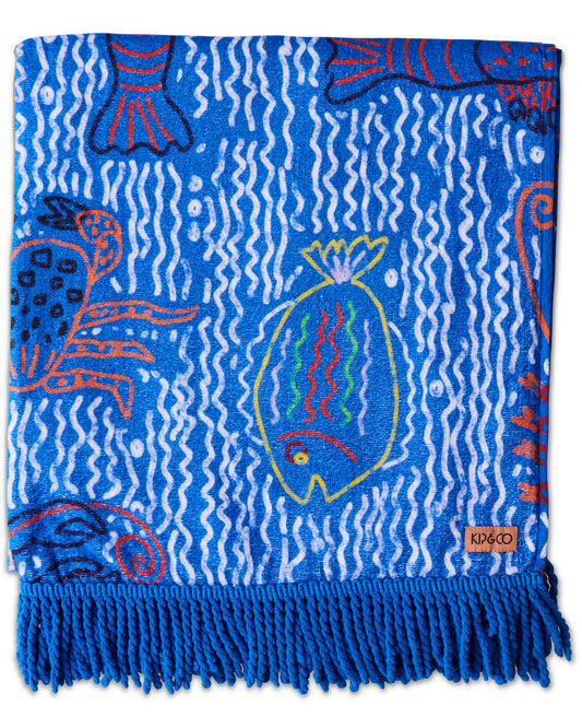 The Deep Blue Printed Terry Bath Sheet / Beach Towel One Size