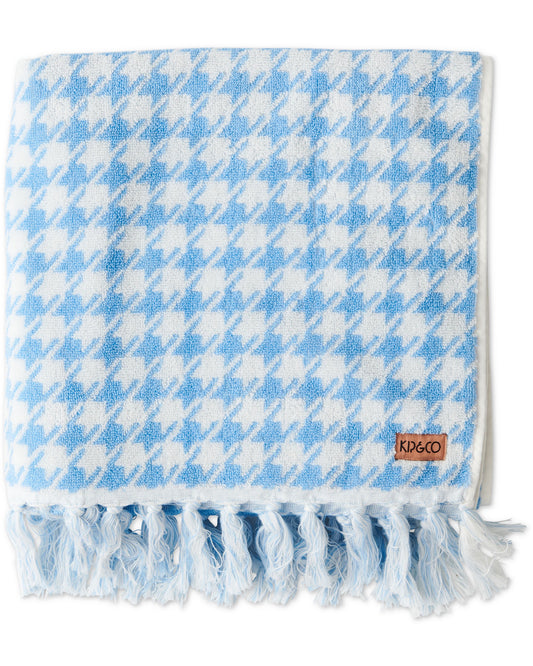 Houndstooth Blue Terry Bath Sheet / Beach Towel One Size