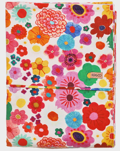 Flower Bed White Flannelette Flat Sheet Single
