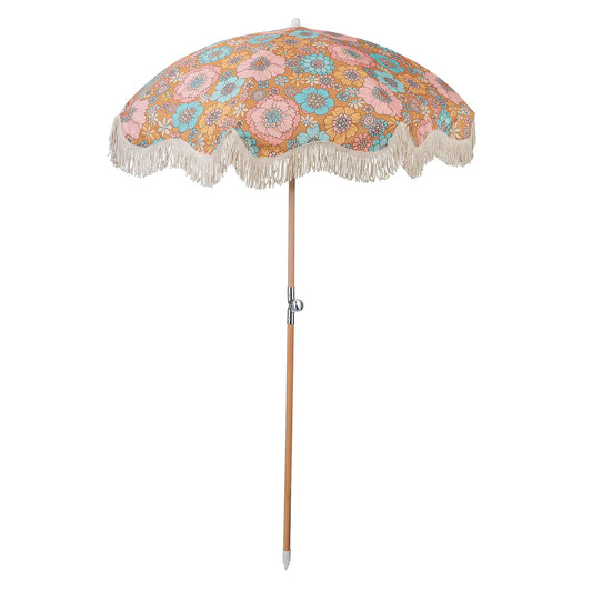 Retro aqua Floral Umbrella - Small